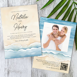 Foto för Watercolor Ocean Wave Beach Wedto Inbjudningar