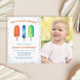 Foto för Watercolor Popsicle Boy Födelsedagsfest Inbjudningar