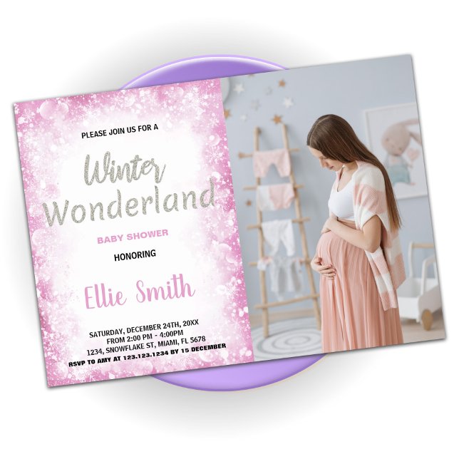 Foto för Winter Baby Shower-inbjudningar för molnb Inbjudningar (Winter Baby Shower Invitations Cloud Pink Photo)
