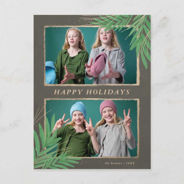 Foto för Winter Foliage Botanical Guld Många Helg Vykort (Framsida)