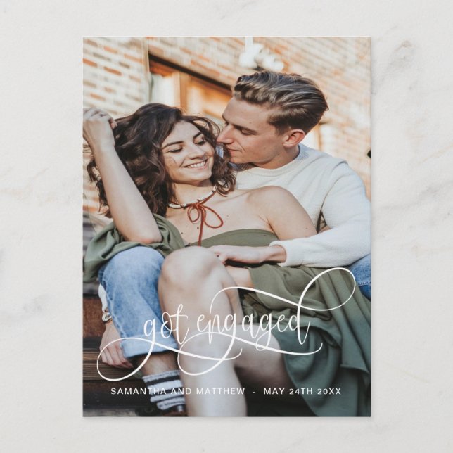 Foto, Förlovad, Vita Kalligrafi Förlovnings- Meddelande Vykort (Framsida)