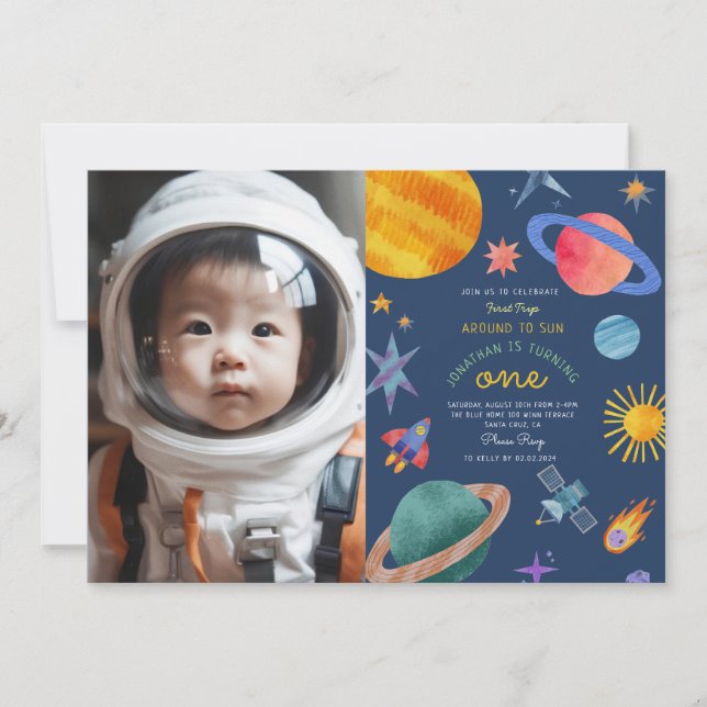 Foto Första resa-ronsosolastronaut 1:a födelsedag Inbjudningar (Framsida)