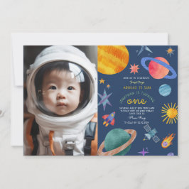 Foto Första resa-ronsosolastronaut 1:a födelsedag Inbjudningar