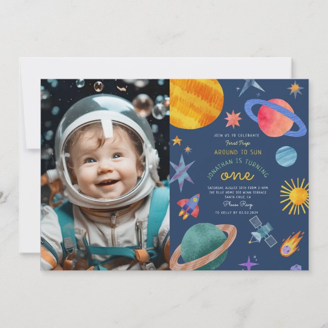 Foto Första resa-ronsosolastronaut 1:a födelsedag Inbjudningar (Framsida)