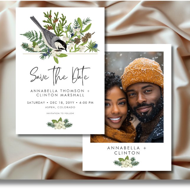 Foto från Rustic Winter Nature & Gräs Bröllop Spara Datumet (Rustic Winter Nature & Pine Wedding Photo Save The Date)