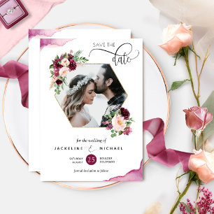 Foto, geometrisk berry och  Blommigten Bröllop Spara Datumet