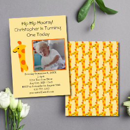 Foto Giraff Orange och Gul 1-årsdag Inbjudningar