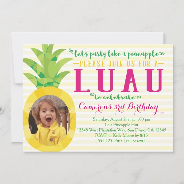 Foto Girl Luau Pineapple Birthday-inbjudan Inbjudningar (Framsida)