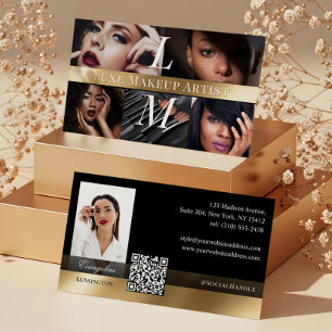 Foto Glam Makeup Artist Luxe Monogram Svart Guld Visitkort