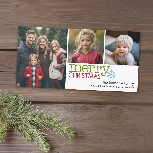 Foto - God jul 3-fotokollage - minimalt Julkort (Add photos to this classic photo card that can be printed or sent out to friends and family.)