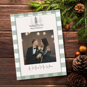 Foto God Jul Enkel Grön Rutig Elegant Helg Vykort