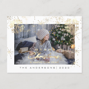 Foto god jul Lycklig år Guld Snöflingor Vykort