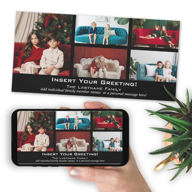 Foto - God jul med 5 fotokollage Julkort (Add photos to this Christmas card and download a copy to send electronically or post on social media)