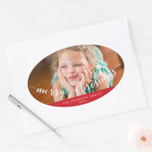 Foto God jul Oval Red Stickers Ovalt Klistermärke