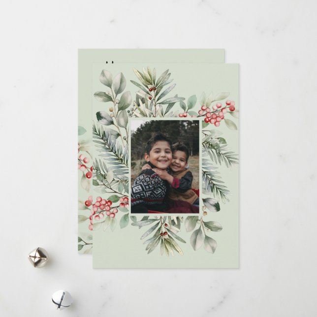 Foto God Jul Pinjekvist Vattenfärg Julkort (Fram/Back In Situ)