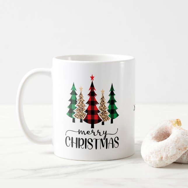 Foto God Jul Röda Gröna Randiga Träd  Kaffemugg (Med munk)