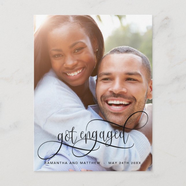 Foto Got Förlovad Kalligrafi i Svart, Förlovning Meddelande Vykort (Framsida)