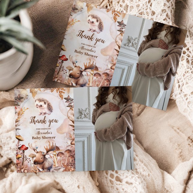 Foto Grönska Skog Djur Skogsmark Baby Shower Tack Kort (Skapare uppladdad)