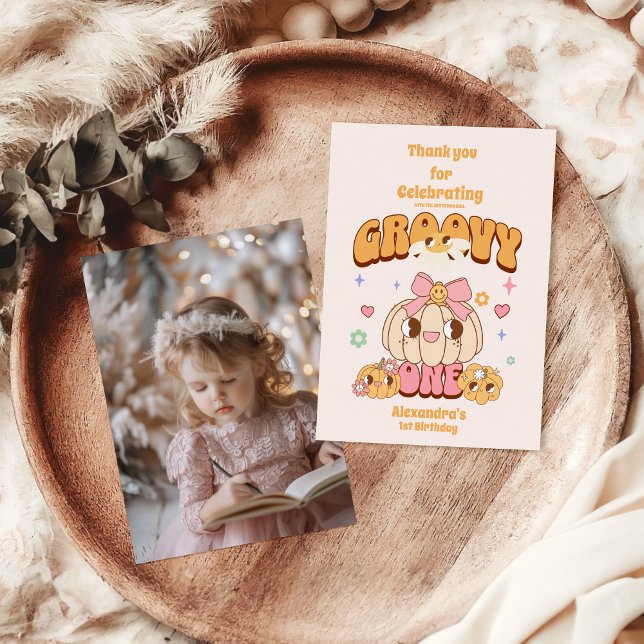 Foto Groovy One Boho Daisy 1-års födelsedagsfest Tack Kort (Skapare uppladdad)