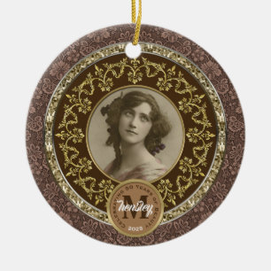 Foto Guld Classic Damask-minnesfärgat choklad Julgransprydnad Keramik