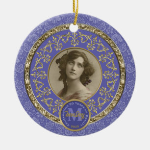 Foto Guld Classic Damask minnesvärd Lavender Julgransprydnad Keramik
