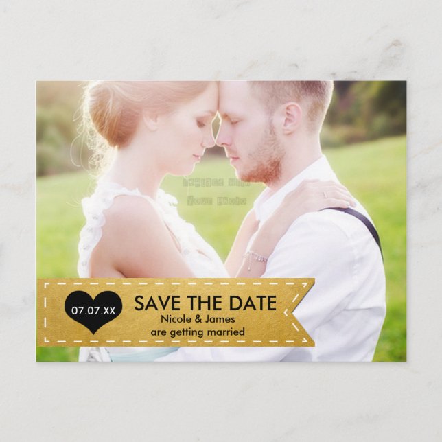 FOTO Guld Folie Elegant Banner Spara DATUM Vykort (Framsida)