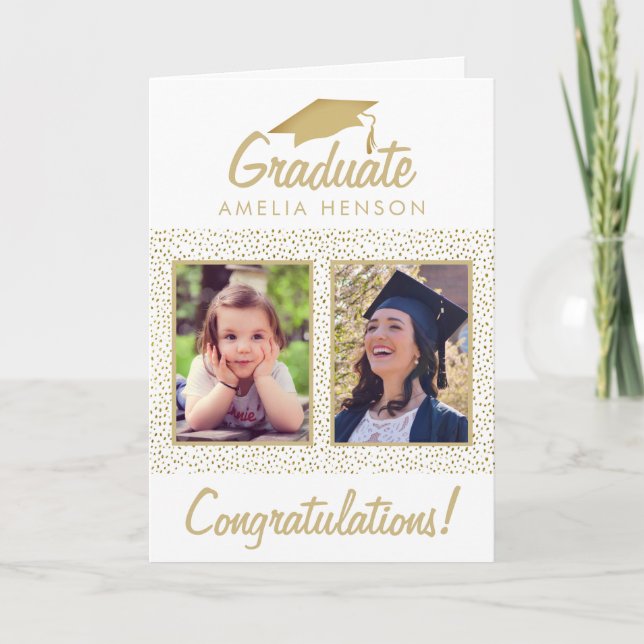 Foto guld Glitter Grattis Student 2 Photo Kort (Framsida)