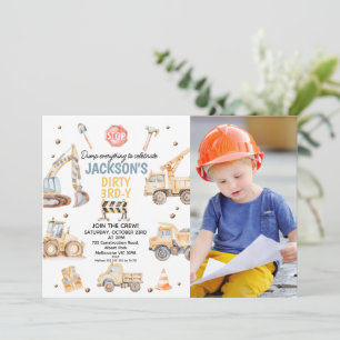 Foto Gult Boys Construction Dirty 3rdy Birthday Inbjudningar