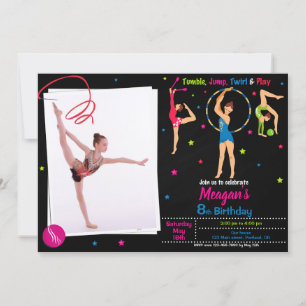 Foto Gymnastics födelsedagsinbjudan Flickor tumlar Inbjudningar