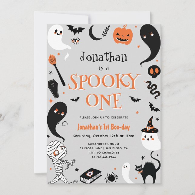 Foto Halloween Kuslig En Pojke 1-årsdag Inbjudningar (Framsida)