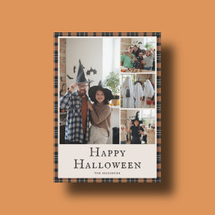 Foto Halloween Rutig Tartan Orange Svart Julkort