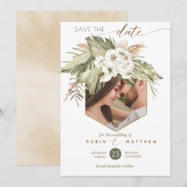 Foto, Handflatan Löv Blommigt Cream Watercolor Spara Datumet