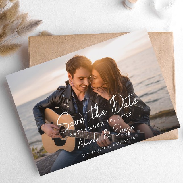 Foto - Handskrift Horisontell Save the Date 3 Inbjudningar (Skapare uppladdad)