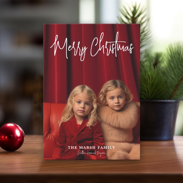 Foto - Handskriven God jul Red Play Julkort (Modern Christmas Card with Photos)