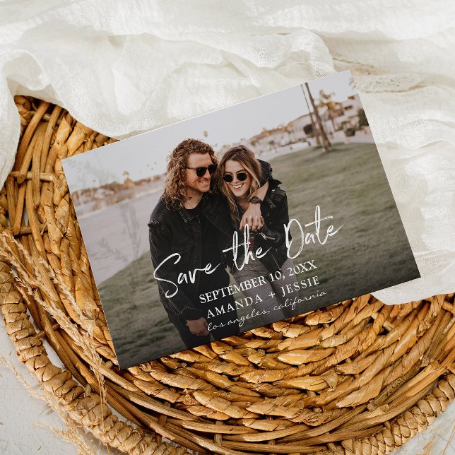 Foto - Handstil Horisontell Save the Date V2 Inbjudningar (Skapare uppladdad)