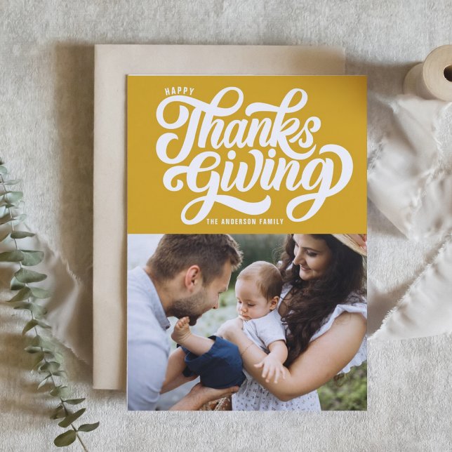 Foto Happy thanksgiving med fet Gult Julkort (Skapare uppladdad)