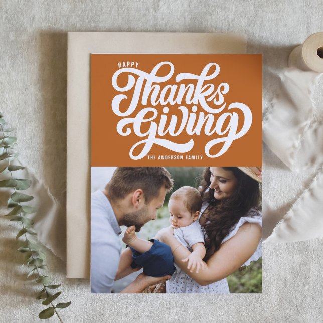 Foto Happy thanksgiving med fet Orange Julkort (Skapare uppladdad)