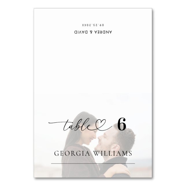 Foto Heart Bröllop Editable Guest Namn Bordsnummer (Framsidan)