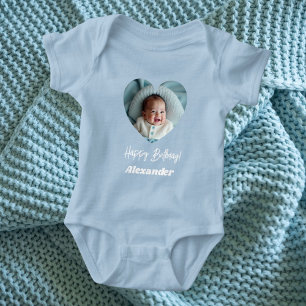 Foto hjärta namn födelsedag blå pojke t shirt