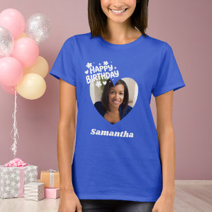 Foto hjärta namn födelsedag blå t shirt
