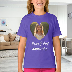 Foto hjärta namn födelsedag flicka lila t shirt
