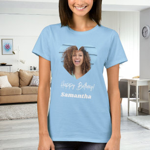 Foto hjärta namn födelsedag kvinna blå t shirt