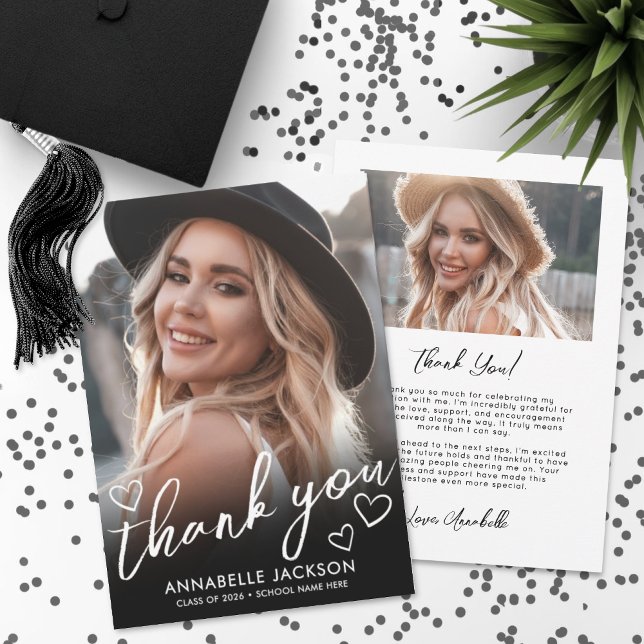 Foto Hjärtat Examen Tack Kort (Photo Heart Graduation Thank You Card)