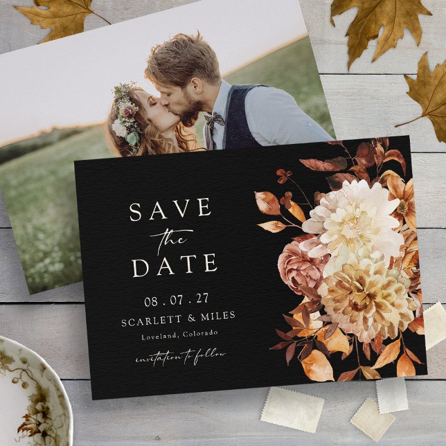 Foto Höst Bröllop Löv Bröllop Spara Datumet (Photo Fall Leaves Wedding Save The Date
)