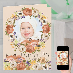 Foto i Blommigt Utandning med Woodland Fox Birthda Kort