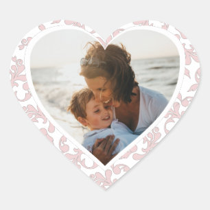 Foto i Heart Rosa Rococo Mönster Mor's Day Hjärtformat Klistermärke