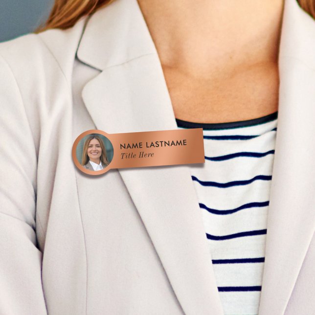 Foto-ID - enkelt Sleek Faux Copper Business Namnbricka (Skapare uppladdad)
