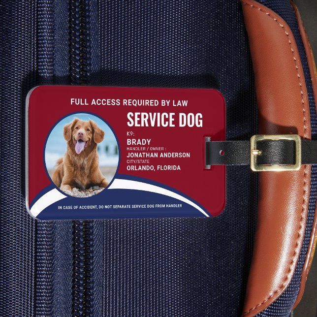 Foto-ID för Modern Red Blue Simple Service-Hund Bagagebricka (Skapare uppladdad)