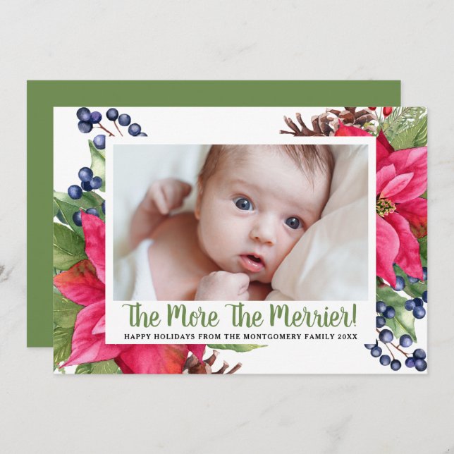 Foto ju mer Merrier Poinsettia Helgdag Baby Meddelande (Fram/baksida)