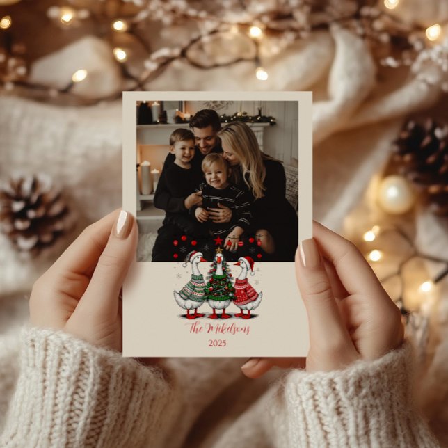 Foto julgäss i mysiga tröjor julkort (Skapare uppladdad)